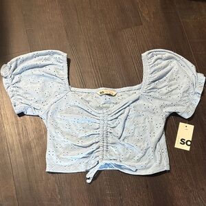 SO Sky Blue Eyelet Crop Top